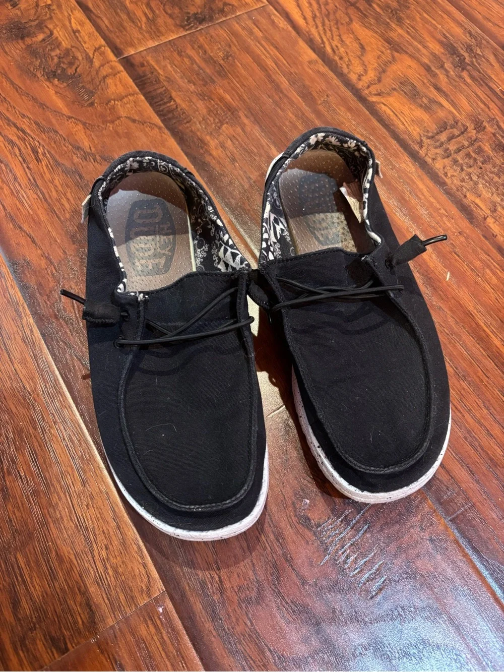 Hey Dude Black Canvas Slip-On Loafers with White Sole